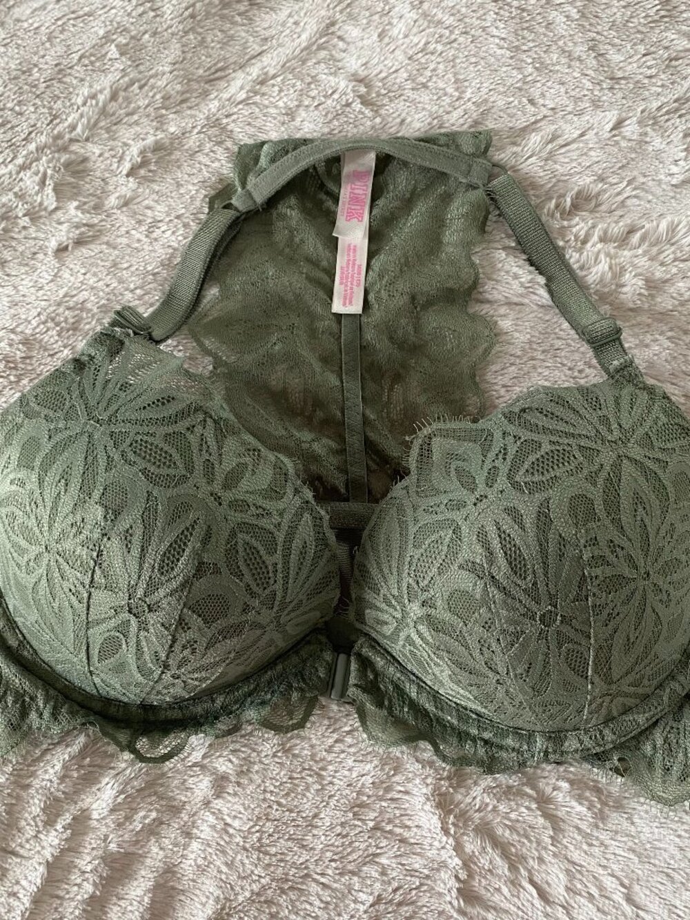 PINK Victoria's Secret Green Lace Date Racerback Bra